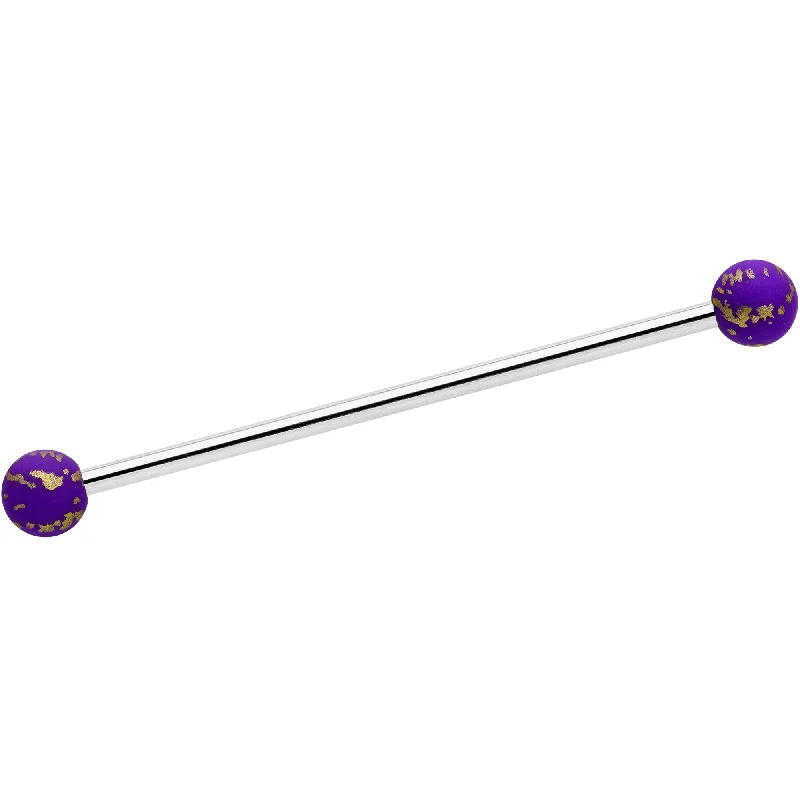 Women's Earrings – Elegant Designs for Every Personality--14 Gauge Matte Purple Splatter Pattern Ends Industrial Barbell 38mm