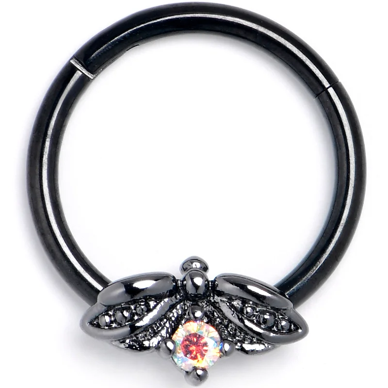 Simple Nose Rings with Subtle Glam -16 Gauge 3/8 Aurora Gem Black Beauty Bug Hinged Segment Ring Simple Nose Rings with Subtle Glam -16 Gauge 3/8 Aurora Gem Black Beauty Bug Hinged Segment Ring