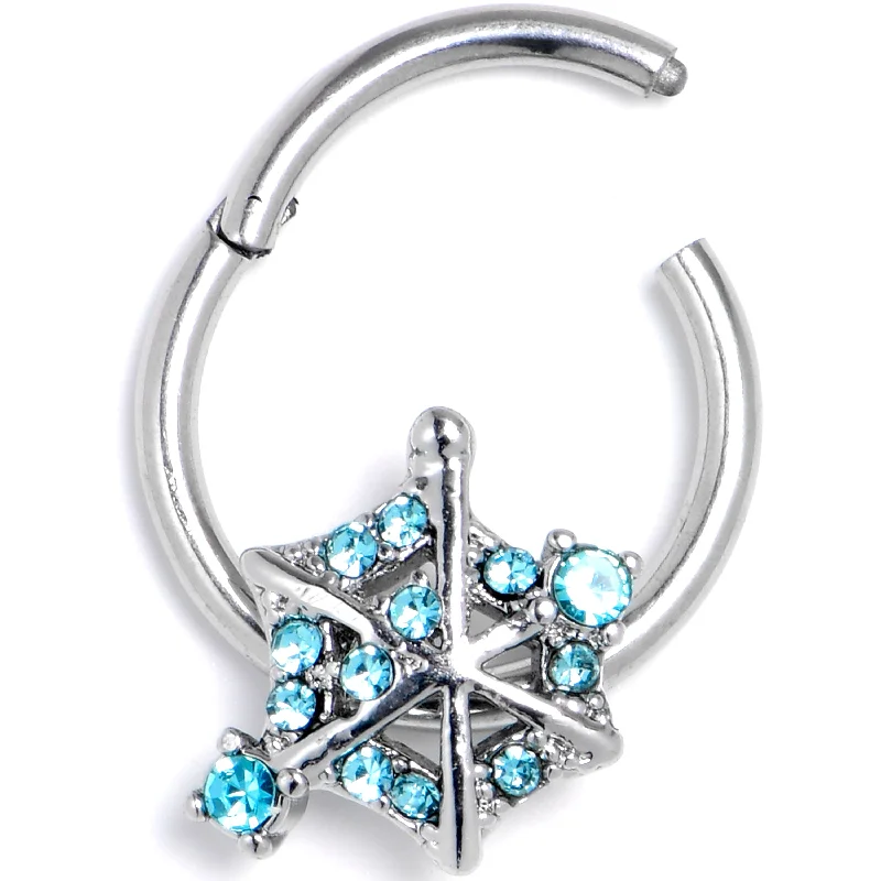 Nose Rings for Minimalistic Charm -16 Gauge 3/8 Blue Gem Spiderweb Goth Hinged Segment Ring Nose Rings for Minimalistic Charm -16 Gauge 3/8 Blue Gem Spiderweb Goth Hinged Segment Ring