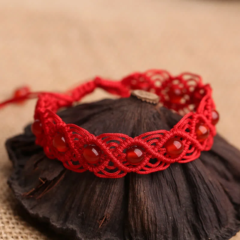 Artistic Silver Bangles for Women-Buddha Stones Red Agate Confidence Red String Bracelet