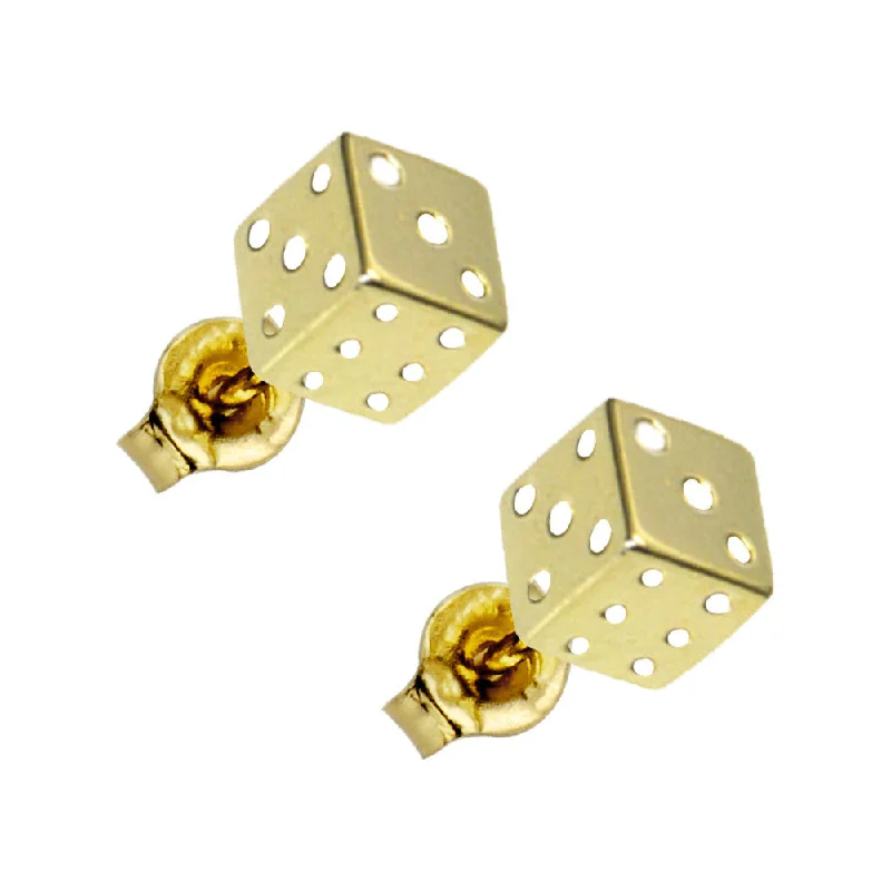 Women's Earrings – Elegant Designs for Every Personality--14kt Yellow Gold Flat Dice Stud Earrings Women's Earrings – Elegant Designs for Every Personality--14kt Yellow Gold Flat Dice Stud Earrings