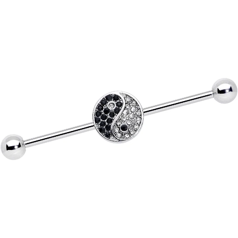 Women's Earrings – Elegant Designs for Every Personality--14 Gauge Clear Black Gem Yin Yang Industrial Barbell 38mm Women's Earrings – Elegant Designs for Every Personality--14 Gauge Clear Black Gem Yin Yang Industrial Barbell 38mm