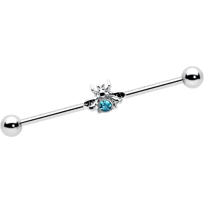 Women's Earrings – Elegant Designs for Every Personality--14 Gauge Blue Gem Bee Beautiful Insect Industrial Barbell 38mm