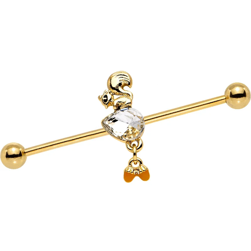 Women's Earrings – Elegant Designs for Every Personality--14 Gauge Clear Gem Gold PVD Squirrel Nuts Industrial Barbell 38mm Women's Earrings – Elegant Designs for Every Personality--14 Gauge Clear Gem Gold PVD Squirrel Nuts Industrial Barbell 38mm