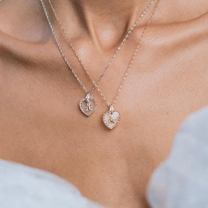 Shop Classic Women's  Necklaces & Pendants with a Modern Twist-MABEL. Teddy Bear Engraved Glass Heart Necklace - Gold