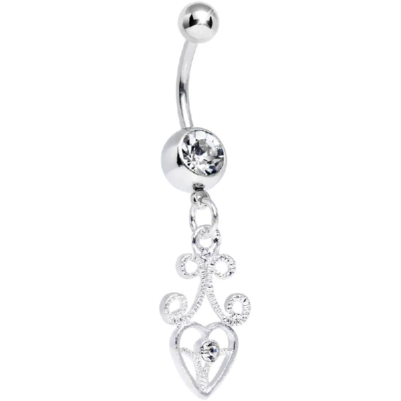 Trendy Belly Rings for Special Fashion -Clear Gem Thrill of the Frill Heart Dangle Belly Ring Trendy Belly Rings for Special Fashion -Clear Gem Thrill of the Frill Heart Dangle Belly Ring