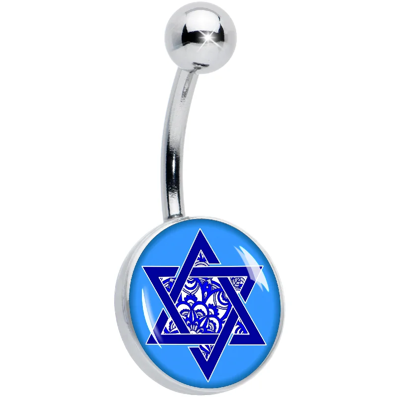 Unique Belly Rings for Bold Look -Floral Star of David Belly Ring