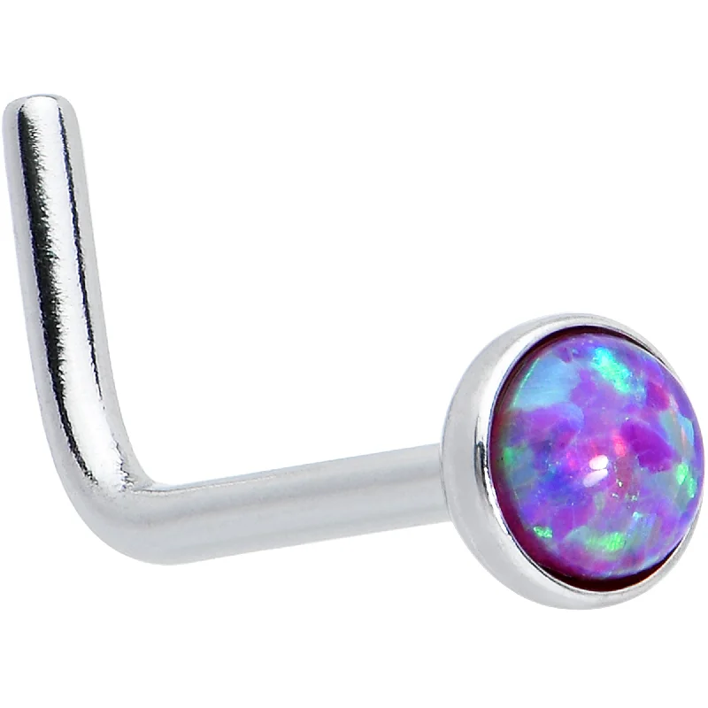 Nose Rings with Artistic Motifs -20 Gauge 2mm Purple Synthetic Opal L-Shaped Nose Ring