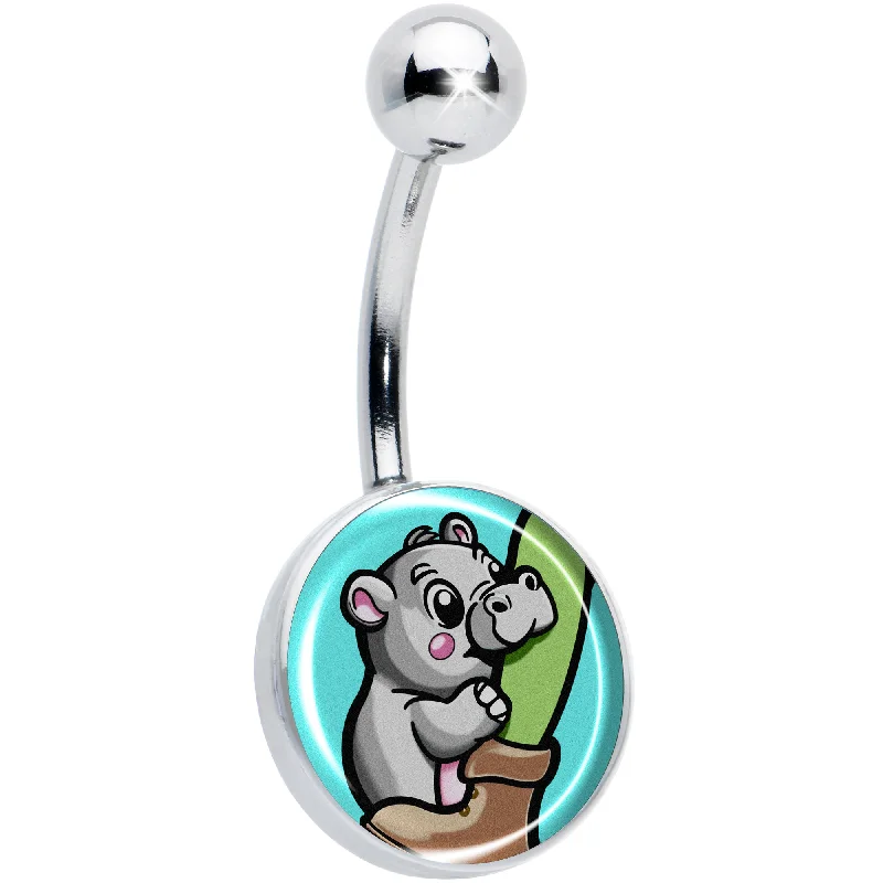 Unique Belly Rings for Bold Style -Cute Biting Baby Hippo Belly Ring