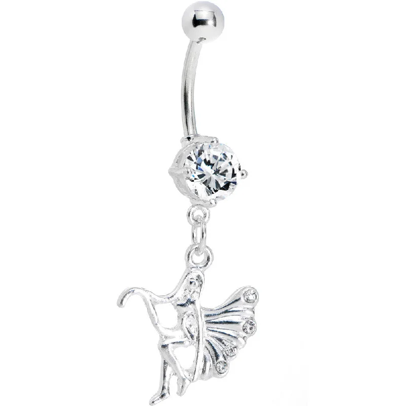 Comfortable Belly Rings with Chic Finish -Clear Gem Winged Forest Fairy Belly Ring