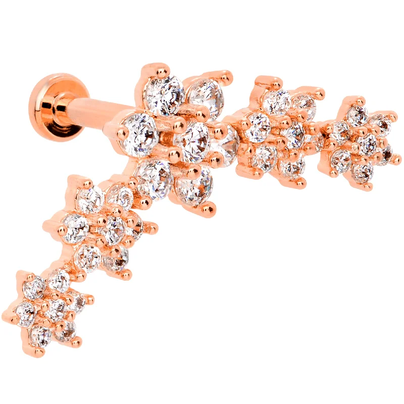Fashionable Lip Rings for Everyday Wear16 Gauge 5/16 Clear CZ Rose Gold Tone Floral Internal Thread Labret Fashionable Lip Rings for Everyday Wear16 Gauge 5/16 Clear CZ Rose Gold Tone Floral Internal Thread Labret