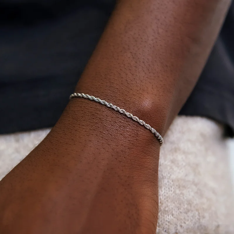 Men's Friendship Beaded Bracelets-Rope Bracelet in White Gold- 2mm