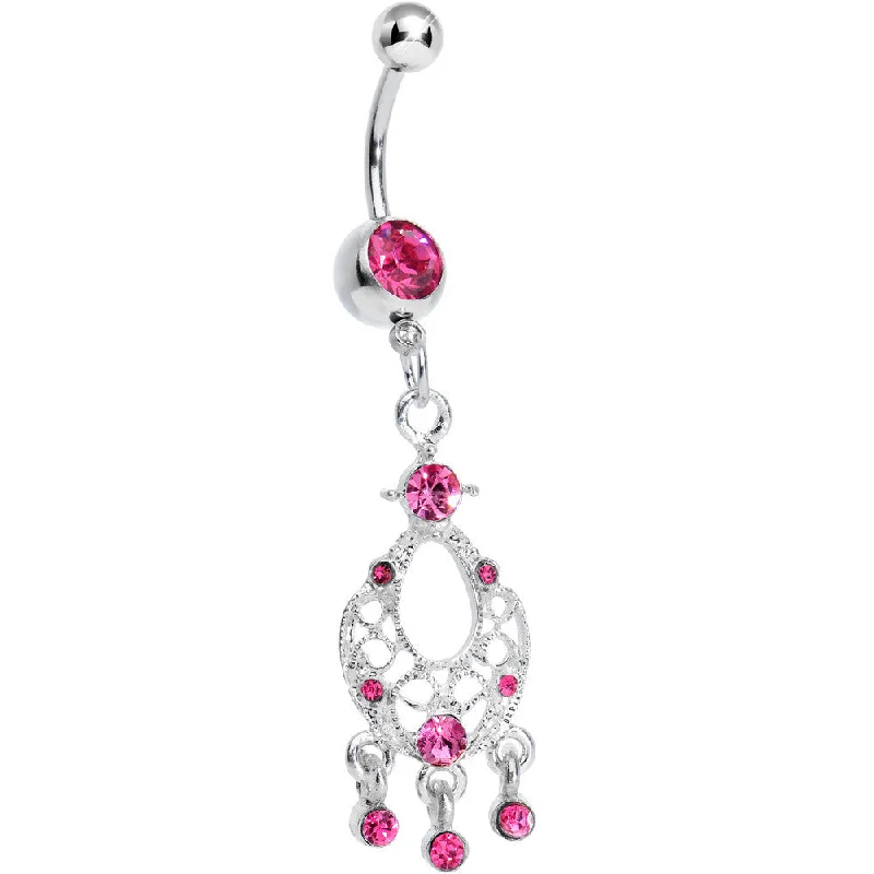 Custom Belly Rings for Personal Touch -Pink Gem Symmetrical Dreamcatcher Dangle Belly Ring Custom Belly Rings for Personal Touch -Pink Gem Symmetrical Dreamcatcher Dangle Belly Ring