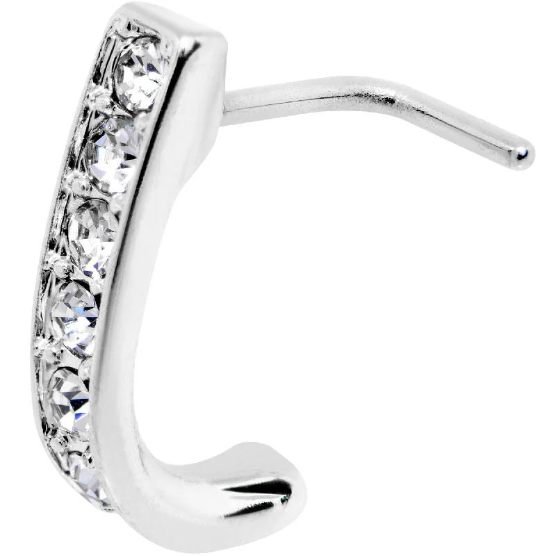 Nose Rings for Edgy Looks -20 Gauge Clear CZ Sleek Faux Hoop L Shaped Nose Ring