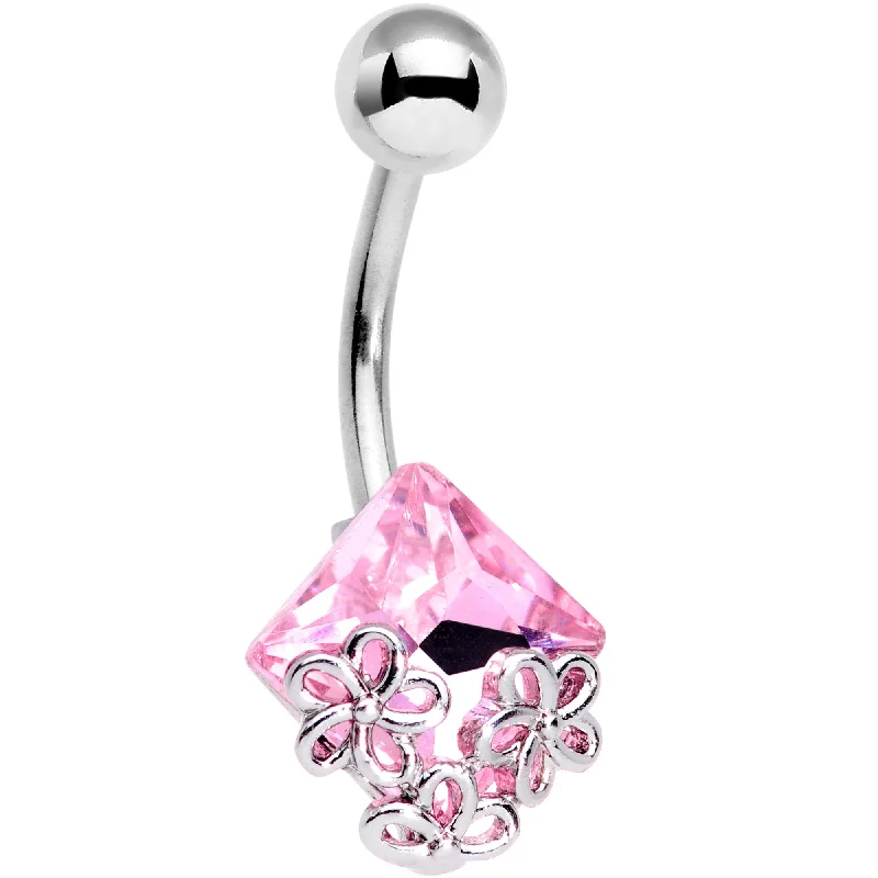 Unique Belly Rings for Bold Fashion Choices -Pink Gem Square Lovely Garden Belly Ring Unique Belly Rings for Bold Fashion Choices -Pink Gem Square Lovely Garden Belly Ring