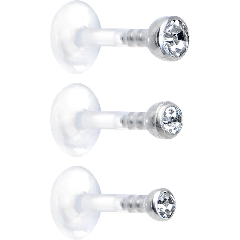 Women's Earrings – Elegant Designs for Every Personality--16 Gauge 1/4 Clear Gem Bioplast Triple Forward Helix Barbell 3 Pack Set