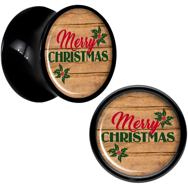 Women's Earrings – Elegant Designs for Every Personality--Rustic Wood Merry Christmas Black Acrylic Saddle Plug Set Sizes 8mm to 20mm Women's Earrings – Elegant Designs for Every Personality--Rustic Wood Merry Christmas Black Acrylic Saddle Plug Set Sizes 8mm to 20mm