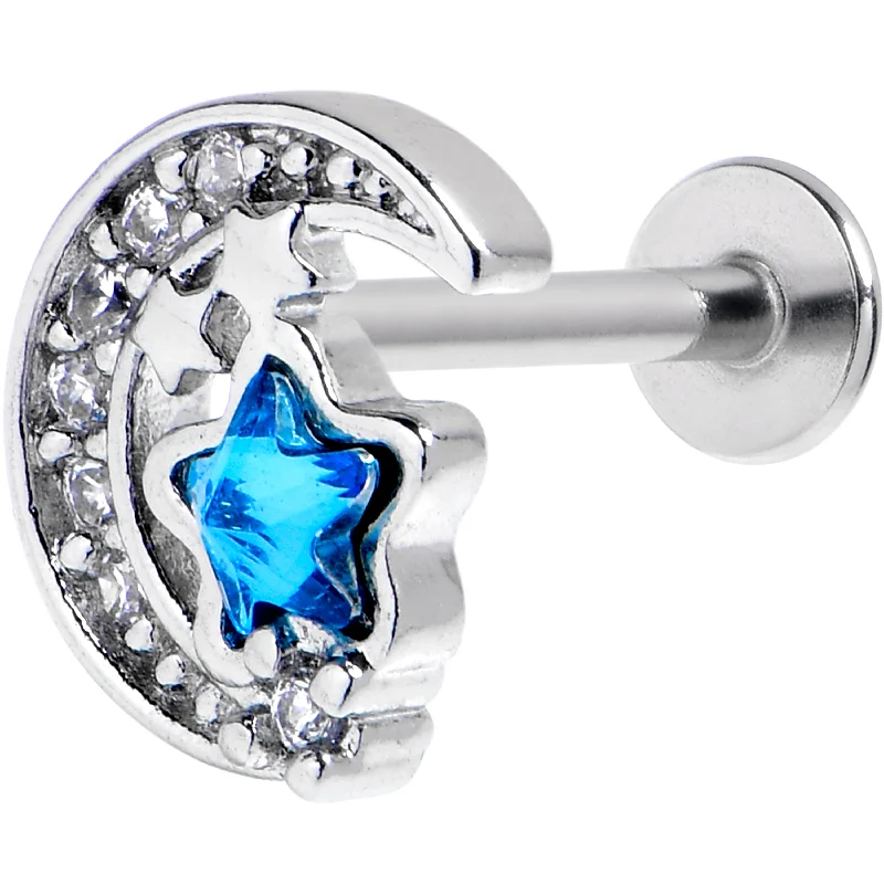 Gorgeous Lip Rings with Sparkling Stones16 Gauge 5/16 Blue Clear CZ Gem Starry Night Sky Labret Monroe Tragus