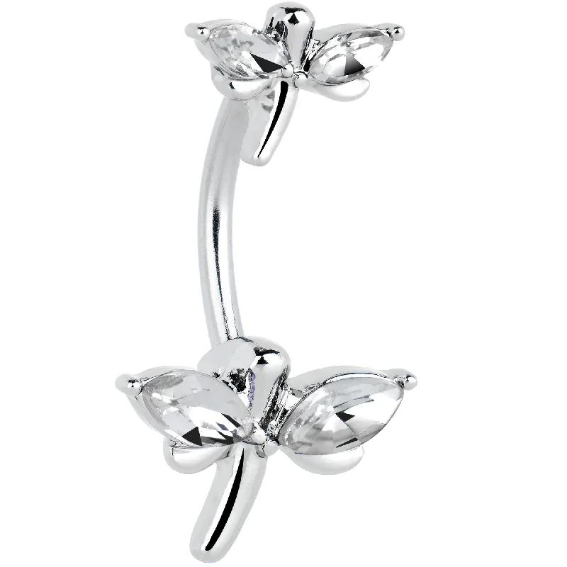 Comfortable Belly Rings for Dazzling FashionClear Gem Simple Stylized Dragonfly Double Mount Belly Ring Comfortable Belly Rings for Dazzling FashionClear Gem Simple Stylized Dragonfly Double Mount Belly Ring
