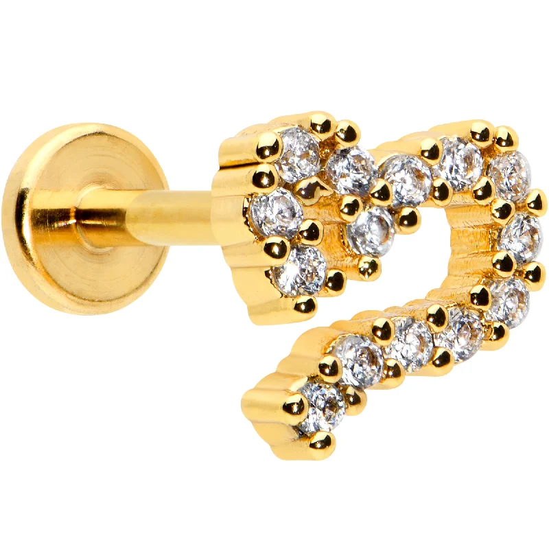 Stylish and Durable Lip Rings16 Gauge 5/16 CZ Gem Gold Hue Half Heart Internal Thread Labret Tragus