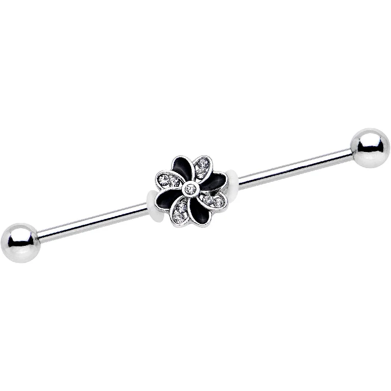 Women's Earrings – Elegant Designs for Every Personality--Clear Gem Pinwheel Flower Industrial Barbell 38mm Women's Earrings – Elegant Designs for Every Personality--Clear Gem Pinwheel Flower Industrial Barbell 38mm