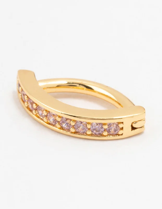 Designer Belly Rings for Trendy Women -Gold Plated Surgical Steel Pink Cubic Zirconia Curved Belly Ring Designer Belly Rings for Trendy Women -Gold Plated Surgical Steel Pink Cubic Zirconia Curved Belly Ring