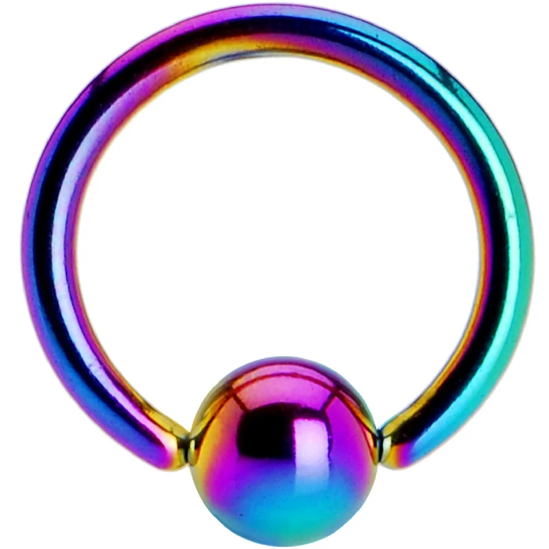 Comfortable Lip Rings for Effortless Wear16 Gauge 5/16 Rainbow Anodized Titanium Ball Captive Ring