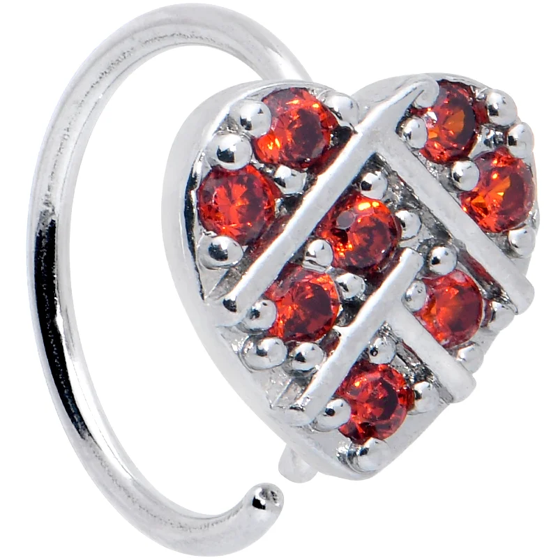 Nose Rings for Professional Look -20 Gauge 5/16 Red CZ Gem Lattice Heart Nose Hoop