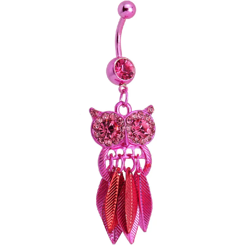 Comfortable Belly Rings with Adjustable Design -Pink Gem Pink Stainless Steel Astute Owl Dangle Belly Ring Comfortable Belly Rings with Adjustable Design -Pink Gem Pink Stainless Steel Astute Owl Dangle Belly Ring