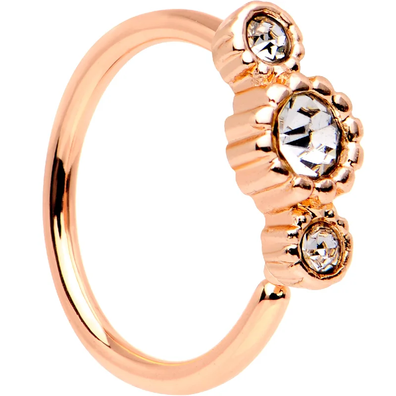 Timeless Nose Rings for Everyday Wear -20 Gauge Clear CZ Gem Rose Gold IP Triplet Seamless Circular Ring Timeless Nose Rings for Everyday Wear -20 Gauge Clear CZ Gem Rose Gold IP Triplet Seamless Circular Ring