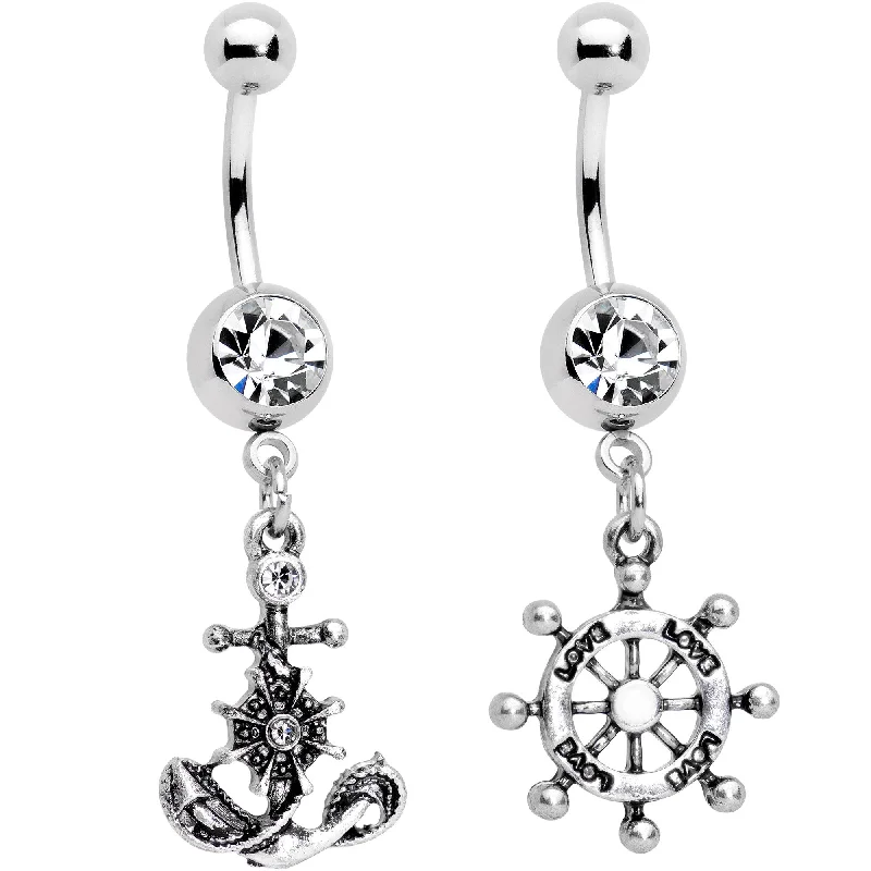 Comfortable Belly Rings with Vibrant Colors -Clear Gem Best Friend Nautical Dangle Belly Ring Set of 2 Comfortable Belly Rings with Vibrant Colors -Clear Gem Best Friend Nautical Dangle Belly Ring Set of 2