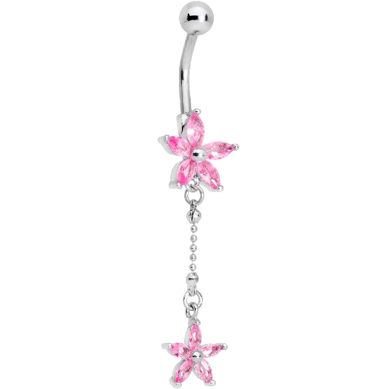 Statement Belly Rings for Bold Style -Pink CZ Gem Double Star System Dangle Belly Ring Statement Belly Rings for Bold Style -Pink CZ Gem Double Star System Dangle Belly Ring