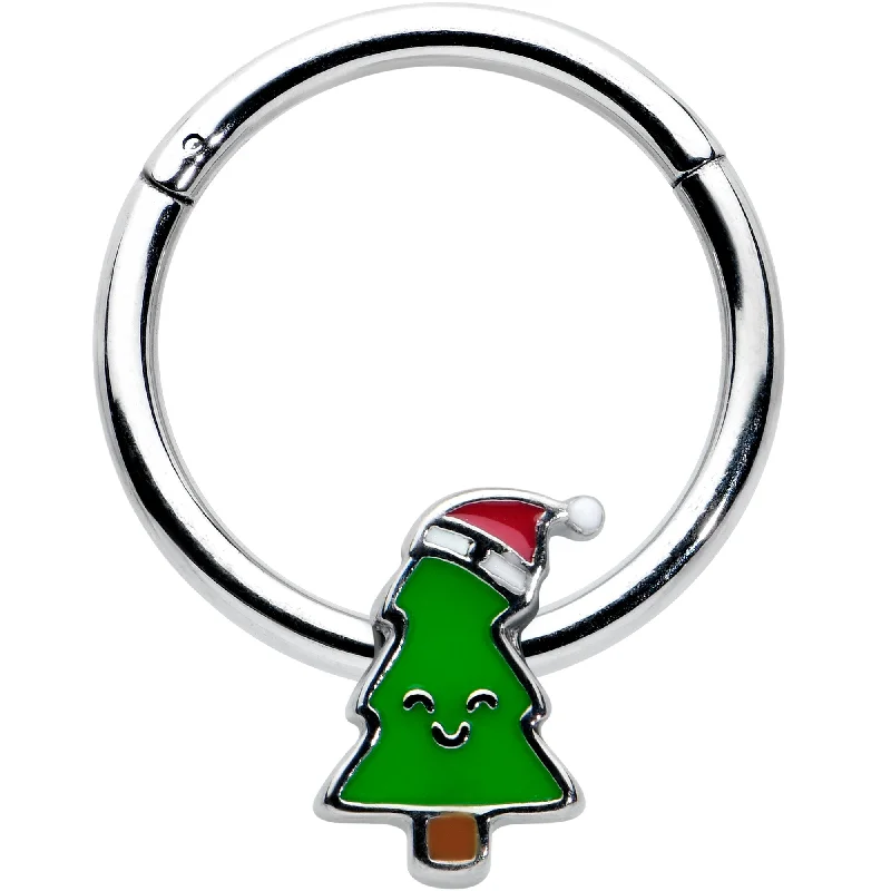 Designer Nose Rings -16 Gauge 3/8 Happy Christmas Tree Holiday Hat Hinged Segment Ring Designer Nose Rings -16 Gauge 3/8 Happy Christmas Tree Holiday Hat Hinged Segment Ring