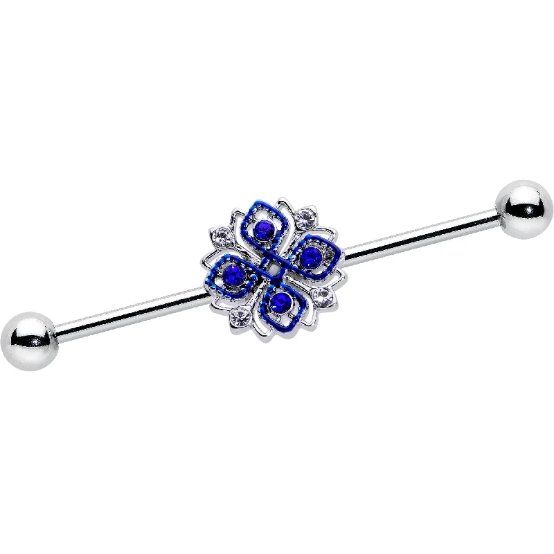 Women's Earrings – Elegant Designs for Every Personality--14 Gauge Clear Blue Gem Embellished Cross Industrial Barbell 38mm Women's Earrings – Elegant Designs for Every Personality--14 Gauge Clear Blue Gem Embellished Cross Industrial Barbell 38mm