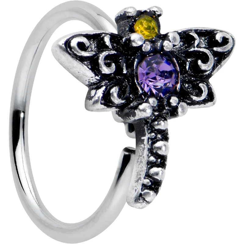 Fashion-Forward Nose Rings with Elegant Touch -20 Gauge 5/16 Purple Yellow Gem Dragonfly Nose Hoop Fashion-Forward Nose Rings with Elegant Touch -20 Gauge 5/16 Purple Yellow Gem Dragonfly Nose Hoop