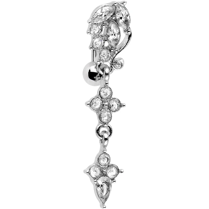Belly Rings for Trendy Piercing Styles -Clear Gem Leafy Vine Top Mount Dangle Belly Ring Belly Rings for Trendy Piercing Styles -Clear Gem Leafy Vine Top Mount Dangle Belly Ring