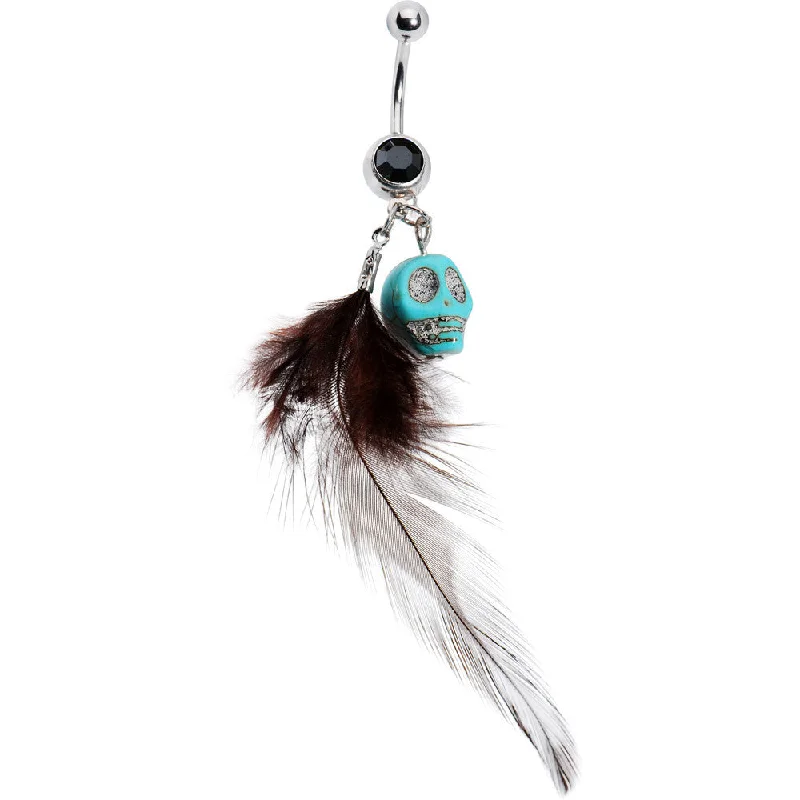 Stunning Belly Rings with Artistic Touch -Turquoise Skull Feather Belly Ring