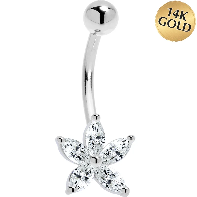 Stunning Belly Rings for Extra Style -16 Gauge Solid 14KT White Gold Cubic Zirconia LILY Belly Ring Stunning Belly Rings for Extra Style -16 Gauge Solid 14KT White Gold Cubic Zirconia LILY Belly Ring