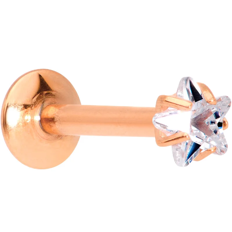 Women's Earrings – Elegant Designs for Every Personality--5/16 Clear Star CZ Gem Rose Gold PVD Internally Threaded Labret Monroe