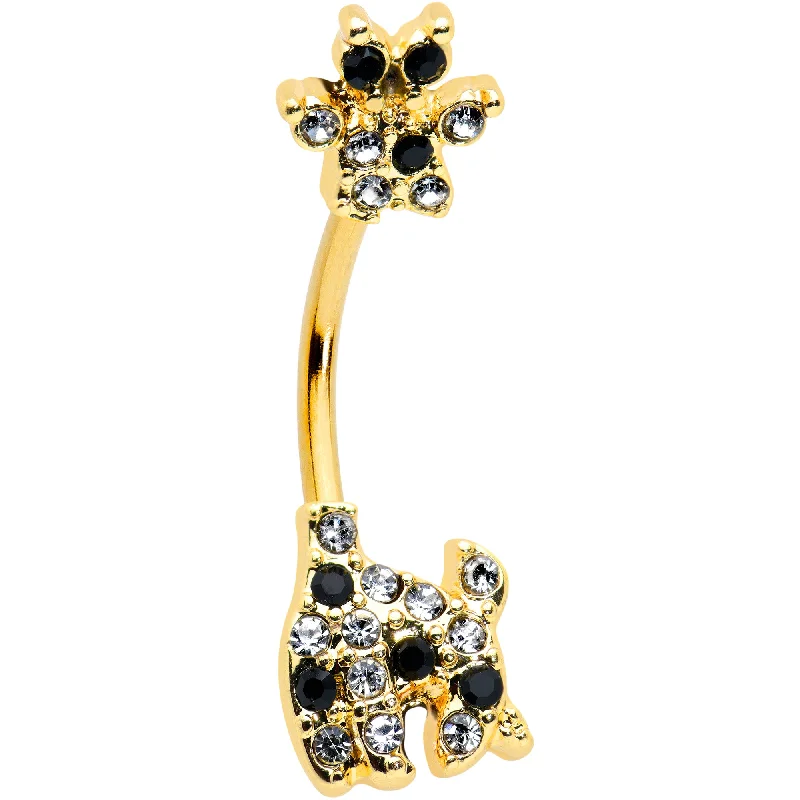 Comfortable Belly Rings for Casual Looks -Clear Black Gem Gold Tone Decadent Deer Belly Ring Comfortable Belly Rings for Casual Looks -Clear Black Gem Gold Tone Decadent Deer Belly Ring