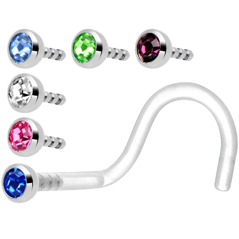 Nose Rings with Emerald Stones -18 Gauge Bioplast CZ Nose Ring Pack Set