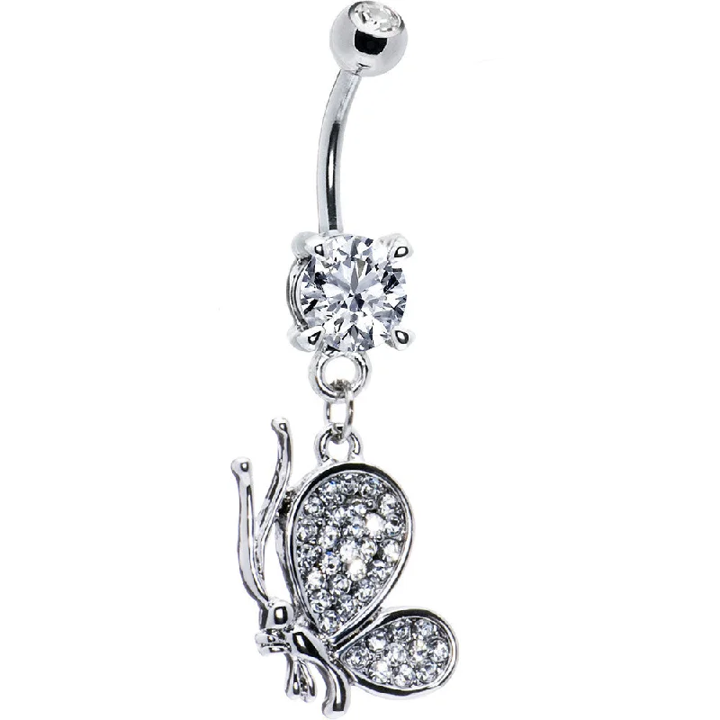 Comfortable Belly Rings for Long-Wear Fashion -Crystal Clear Cubic Zirconia Profile Butterfly Belly Ring Comfortable Belly Rings for Long-Wear Fashion -Crystal Clear Cubic Zirconia Profile Butterfly Belly Ring
