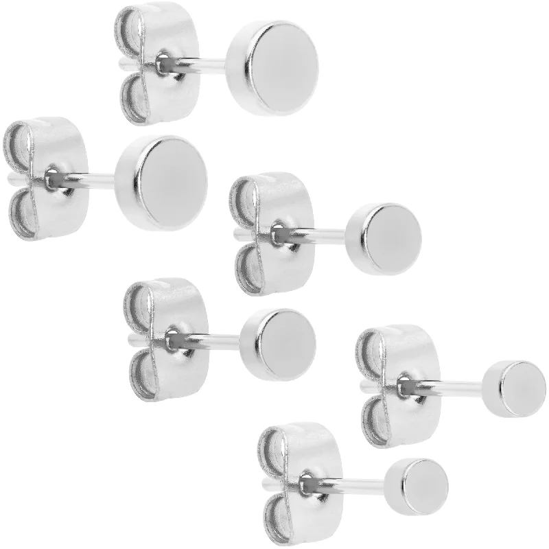 Women's Earrings – Elegant Designs for Every Personality--3mm 4mm 5mm Circle 316L Stainless Steel Stud Earrings 3 Pack