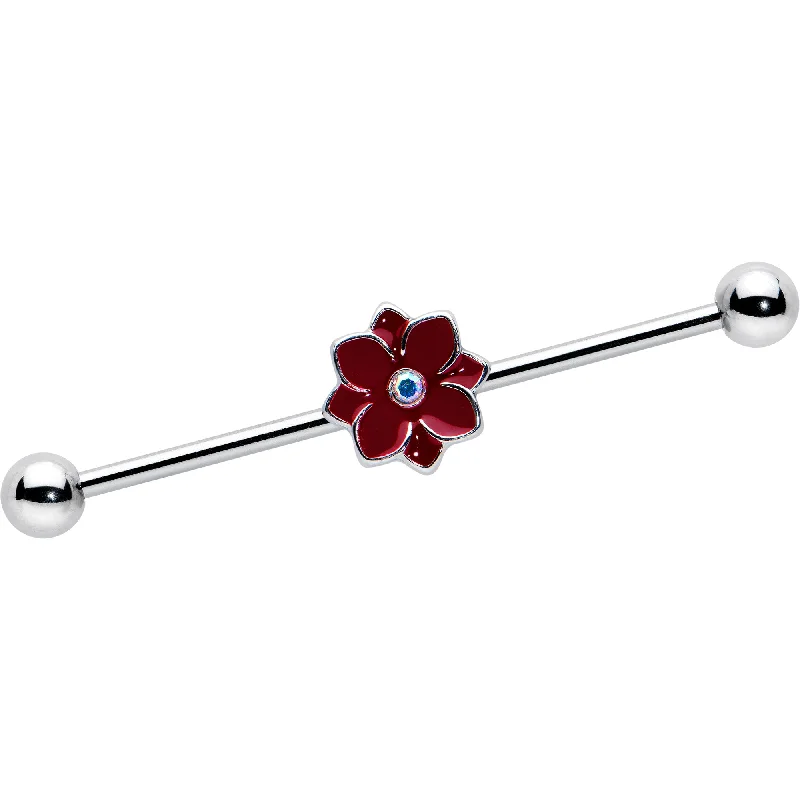 Women's Earrings – Elegant Designs for Every Personality--14 Gauge Aurora Gem Poinsettia Flower Festive Industrial Barbell 38mm