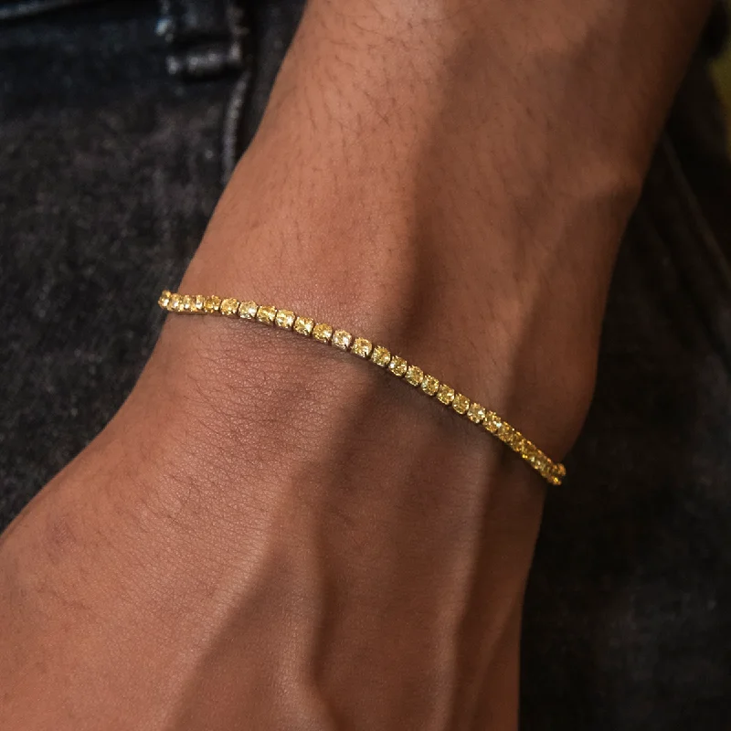 Men's Personalized Cuff Bracelets-Canary Micro Tennis Bracelet