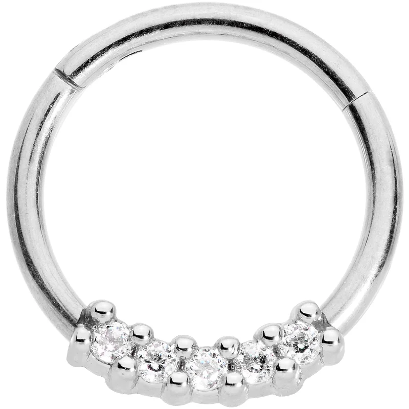 Elegant Nose Rings with Chic Look -16 Gauge 3/8 Clear CZ Gem Quartet Hinged Segment Ring Elegant Nose Rings with Chic Look -16 Gauge 3/8 Clear CZ Gem Quartet Hinged Segment Ring