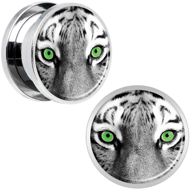 Women's Earrings – Elegant Designs for Every Personality--Black White Tiger Eyes Steel Screw Fit Plug Set 5/8 Women's Earrings – Elegant Designs for Every Personality--Black White Tiger Eyes Steel Screw Fit Plug Set 5/8