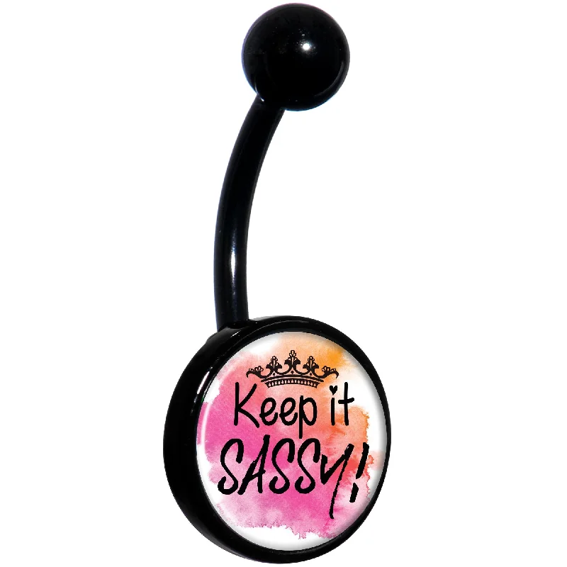 Designer Belly Rings for Bold Looks -Watercolor Keep it Sassy Black Belly Ring