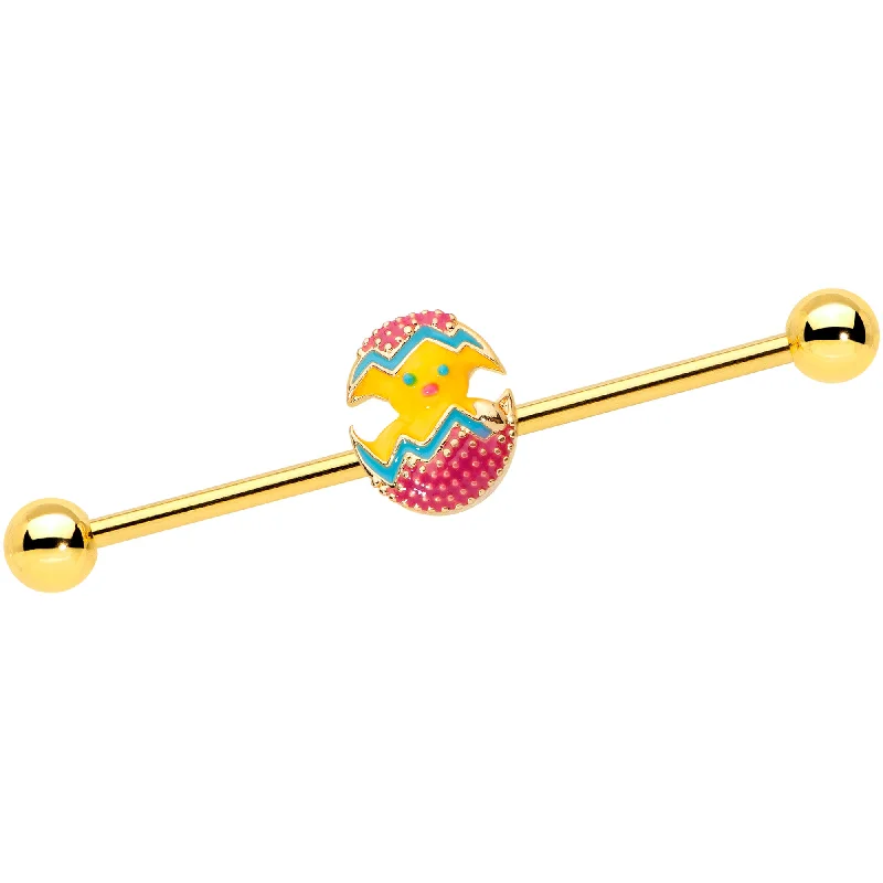 Women's Earrings – Elegant Designs for Every Personality--14 Gauge Gold Tone Red Fancy Easter Chick Industrial Barbell 38mm