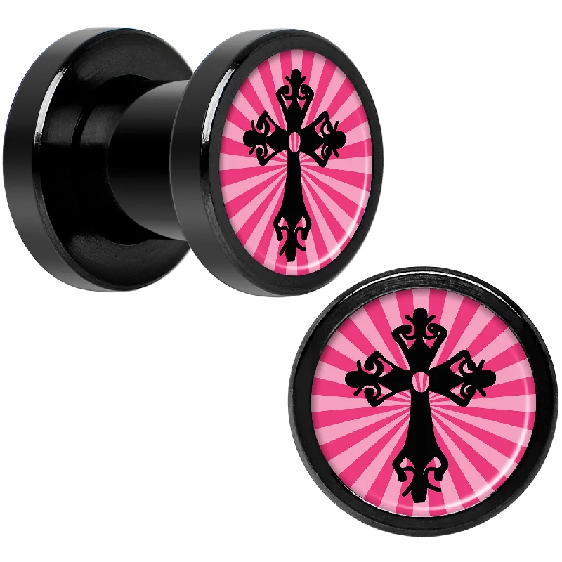 Women's Earrings – Elegant Designs for Every Personality--Pink Black Radiant Cross Black Anodized Screw Fit Plug Set 2 Gauge Women's Earrings – Elegant Designs for Every Personality--Pink Black Radiant Cross Black Anodized Screw Fit Plug Set 2 Gauge